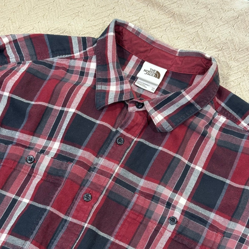 The North Face Shirt Men's XXL Red Plaid Flannel Cotton Long Sleeve Button Down